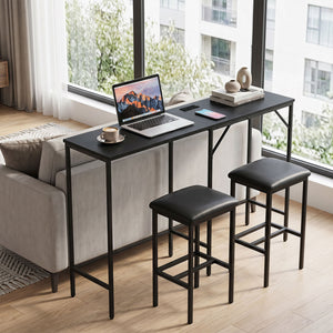 3-Piece Convertible L-Shaped Kitchen Table Chair Set with 2 AC Outlets, USB Port and Type-C Port-Black view 6