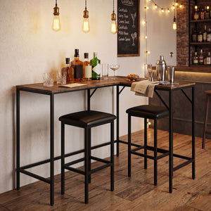 3-Piece Convertible L-Shaped Kitchen Table Chair Set with 2 AC Outlets, USB Port and Type-C Port-Rustic Brown view 3
