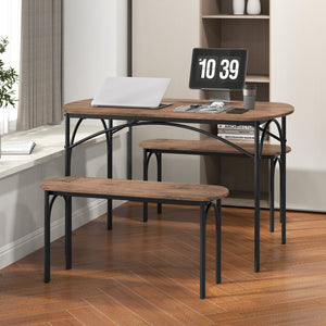 3-Piece Dining Table Set for 4 with Metal Frame-Brown view 3