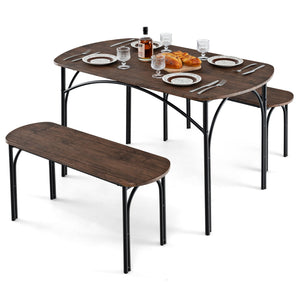 3-Piece Dining Table Set for 4 with Metal Frame-Brown view 4