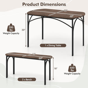 3-Piece Dining Table Set for 4 with Metal Frame-Brown view 5