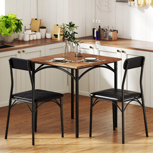 3-Piece Dining Table Set Square Kitchen Table and 2 Chairs for Dining Room-Rustic Brown view 2