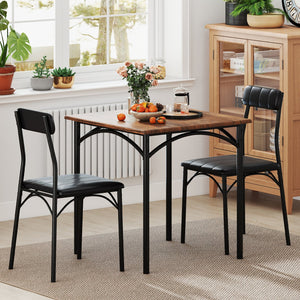 3-Piece Dining Table Set Square Kitchen Table and 2 Chairs for Dining Room-Rustic Brown view 3