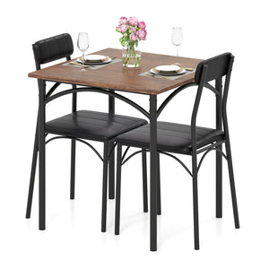 3-Piece Dining Table Set Square Kitchen Table and 2 Chairs for Dining Room-Rustic Brown view 4