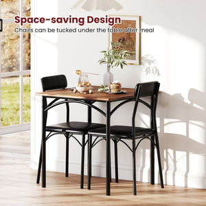 3-Piece Dining Table Set Square Kitchen Table and 2 Chairs for Dining Room-Rustic Brown view 6