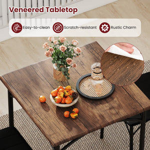 3-Piece Dining Table Set Square Kitchen Table and 2 Chairs for Dining Room-Rustic Brown view 8