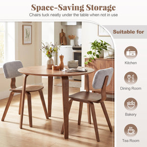 3 Piece Dining Table Set with 2 Padded Dining Chairs and Rubber Wood Table-Walnut & Gray view 5
