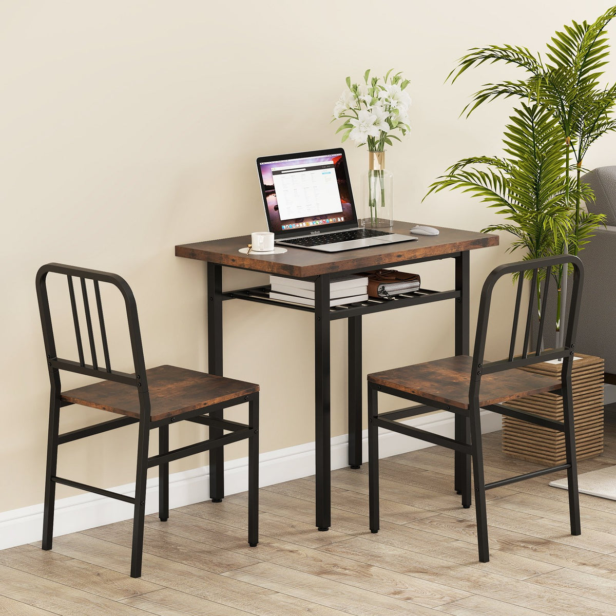 3-Piece Dining Table Set with Rectangular Kitchen Table and 2 Chairs-Rustic Brown view 2