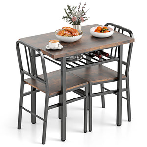 3-Piece Dining Table Set with Rectangular Kitchen Table and 2 Chairs-Rustic Brown view 4