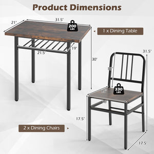 3-Piece Dining Table Set with Rectangular Kitchen Table and 2 Chairs-Rustic Brown view 5