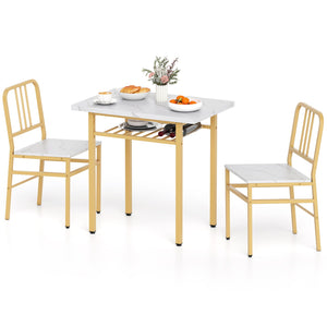 3-Piece Dining Table Set with Rectangular Kitchen Table and 2 Chairs-White