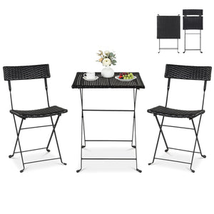 3-Piece Folding Bistro Set with PE Wicker and X-Shaped Metal Frame-Black view 4