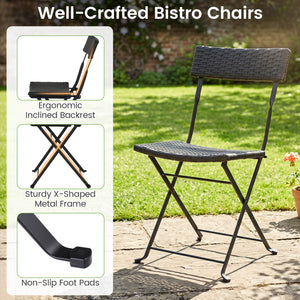 3-Piece Folding Bistro Set with PE Wicker and X-Shaped Metal Frame-Black view 7