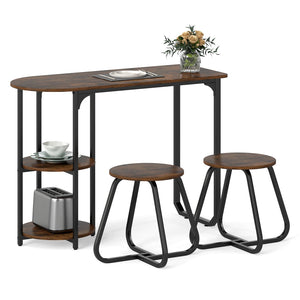 3-Piece Industrial Dining Table Set for Small Space-Rustic Brown