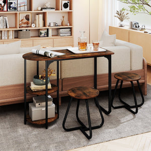 3-Piece Industrial Dining Table Set for Small Space-Rustic Brown view 6