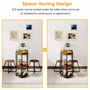 3-Piece Industrial Dining Table Set for Small Space-Rustic Brown view 7