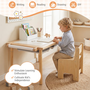 3-Piece Kids Activity Table and Chair Set with Adjustable Height-Natural view 9