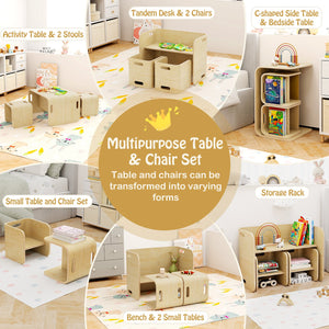 3 Pieces Kids Wooden Table and Chair Set-Natural view 6