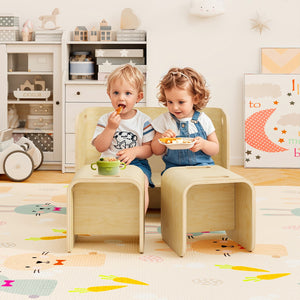 3 Pieces Kids Wooden Table and Chair Set-Natural view 9