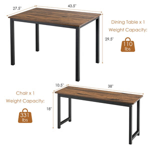 3 Pieces Dining Table Set with 2 Benches for Dining Room Kitchen Bar-Brown view 5