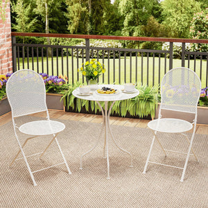 3 Piece Metal Bistro Patio Round Table and 2 Folding Chairs Set-White view 6