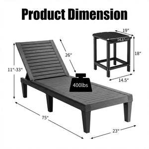 3-Piece Outdoor Adjustable Chaise Lounge Set with 2 Recliners and 1 Side Table for Garden Backyard view 4