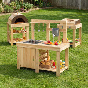 3-Piece Outdoor Kitchen Set Mud Kitchen with Separate BBQ Grill and Pizza Oven-Natural view 6