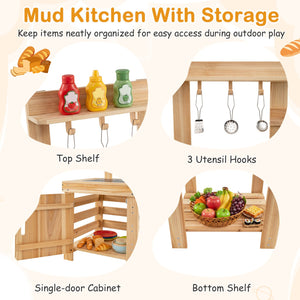 3-Piece Outdoor Kitchen Set Mud Kitchen with Separate BBQ Grill and Pizza Oven-Natural view 9