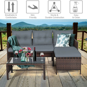 3 Pieces Patio Wicker Rattan Sofa Set-Gray view 3