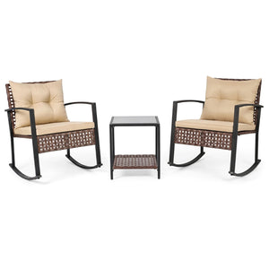 3-Piece Outdoor Rocking Chair Set-Brown view 4