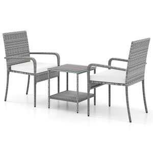 3 Piece Patio Furniture Set with Seat Cushions and Tempered Glass Tabletop for Balcony-White view 4