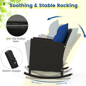 3-Piece Patio Rattan Roker Chairs with Tempered Glass Table and Soft Cushions-Navy view 8