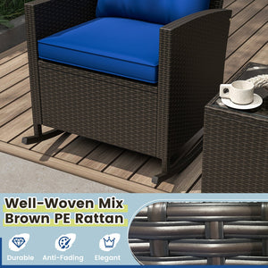 3-Piece Patio Rattan Roker Chairs with Tempered Glass Table and Soft Cushions-Navy view 9