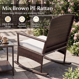 3 Piece Patio Rocking Set Wicker Rocking Chairs with 2-Tier Coffee Table-Off White view 9