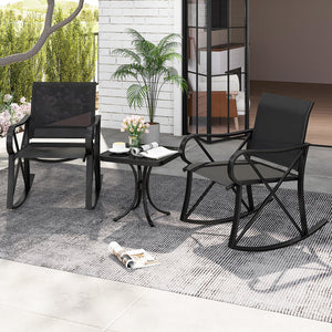 3 Piece Patio Rocking Set with Smooth Rocking Motion Outdoor Rocker Chair Bistro Set-Black view 3