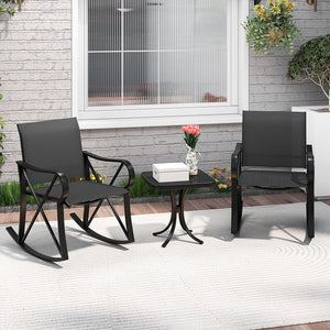 3 Piece Patio Rocking Set with Smooth Rocking Motion Outdoor Rocker Chair Bistro Set-Black view 6