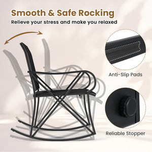 3 Piece Patio Rocking Set with Smooth Rocking Motion Outdoor Rocker Chair Bistro Set-Black view 8