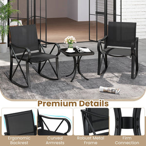 3 Piece Patio Rocking Set with Smooth Rocking Motion Outdoor Rocker Chair Bistro Set-Black view 9