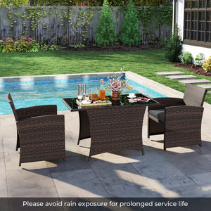 3 Piece Patio Wicker Dining Set with Rectangle Tempered Glass Dining Table-Gray view 3