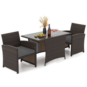 3 Piece Patio Wicker Dining Set with Rectangle Tempered Glass Dining Table-Gray view 4