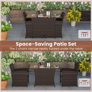 3 Piece Patio Wicker Dining Set with Rectangle Tempered Glass Dining Table-Gray view 8