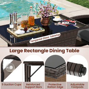3 Piece Patio Wicker Dining Set with Rectangle Tempered Glass Dining Table-Gray view 9