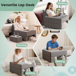 3-Piece Reading Pillow Set Extra Large Lap Desk with Coaster-Gray view 7