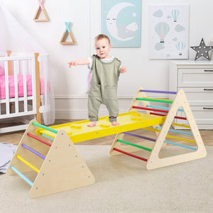 3 Piece Toddler Triangle Set Montessori with 2 Climbing Triangles and 1 Ramp-Colorful view 3
