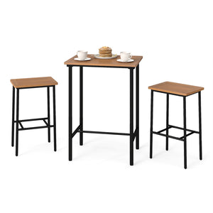 3 Pieces Acacia Wood Patio Bar Set Rectangular Table with Metal Frame view 4