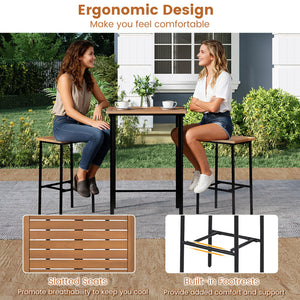 3 Pieces Acacia Wood Patio Bar Set Rectangular Table with Metal Frame view 7