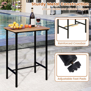 3 Pieces Acacia Wood Patio Bar Set Rectangular Table with Metal Frame view 8