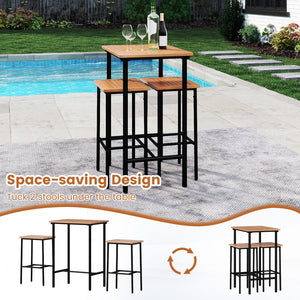 3 Pieces Acacia Wood Patio Bar Set Rectangular Table with Metal Frame view 9