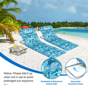 3 Pieces Beach Lounge Chair Mat Set 2 Adjustable Lounge Chairs with Table Stripe-Green view 9