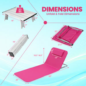 3 Pieces Beach Lounge Chair Mat Set 2 Adjustable Lounge Chairs with Table Stripe-Pink view 6